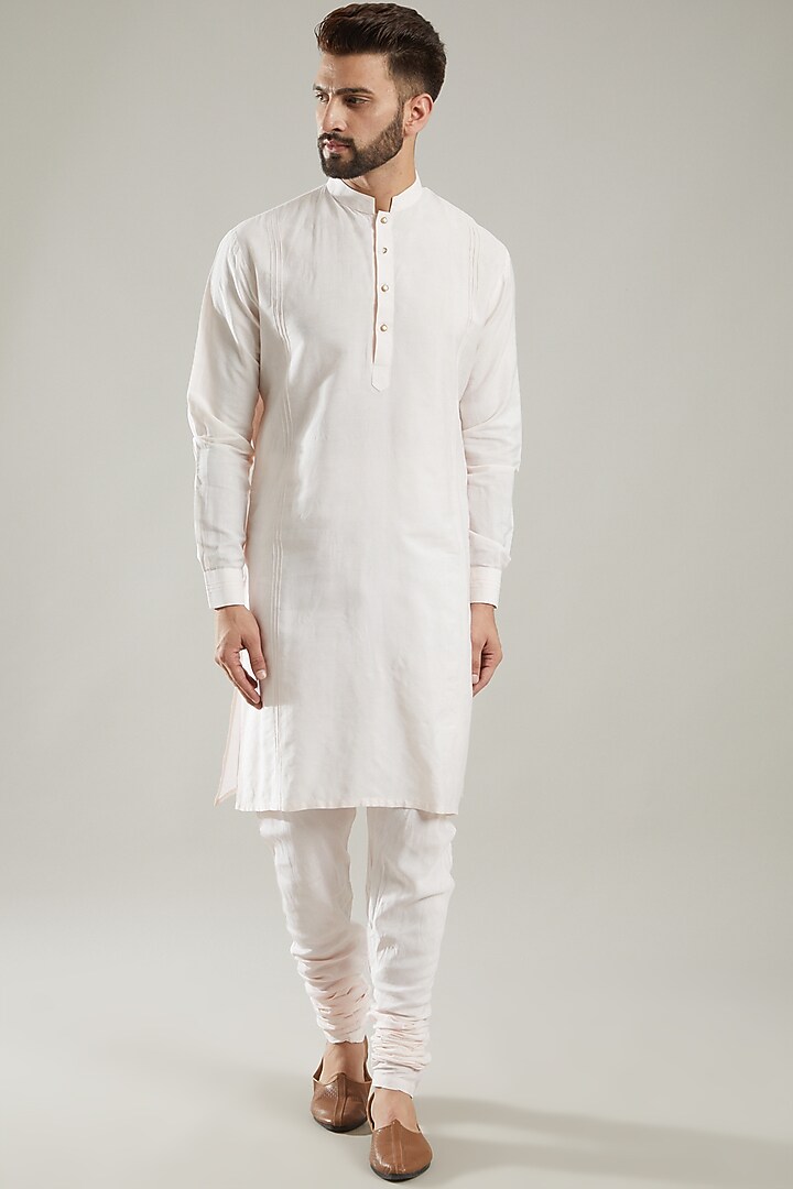 Ice Pink Silk Sequins Hand Embroidered Groom Sherwani Set by KODEXRAUL at Pernia's Pop Up Shop