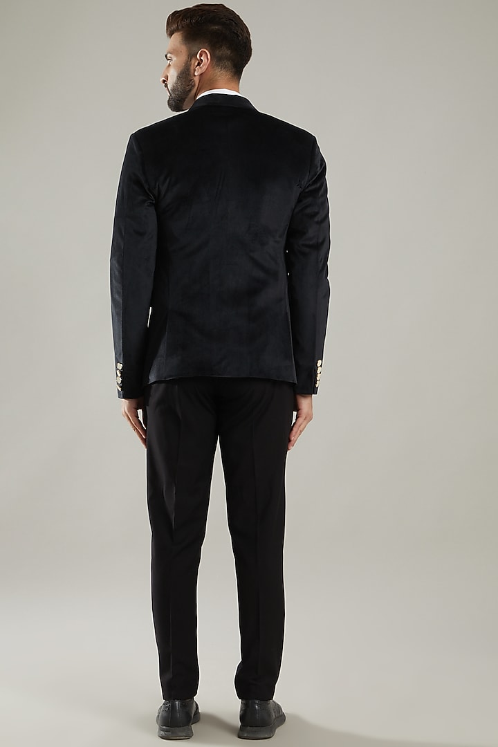 Black Velvet Embroidered Tuxedo Set by KODEXRAUL at Pernia's Pop Up Shop
