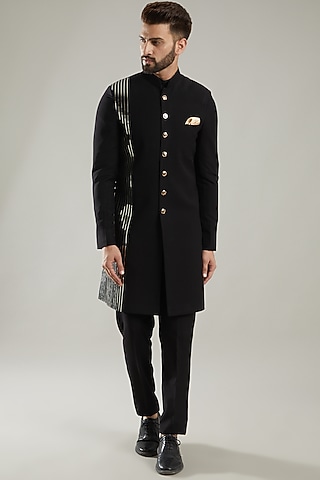Black Embroidered Indo-Western Set by KODEXRAUL