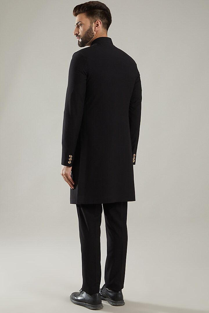Black Embroidered Indo-Western Set by KODEXRAUL at Pernia's Pop Up Shop