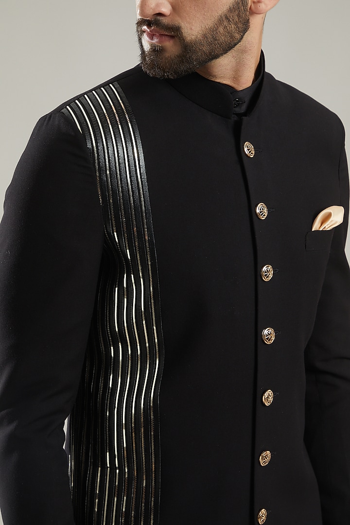 Black Embroidered Indo-Western Set by KODEXRAUL at Pernia's Pop Up Shop