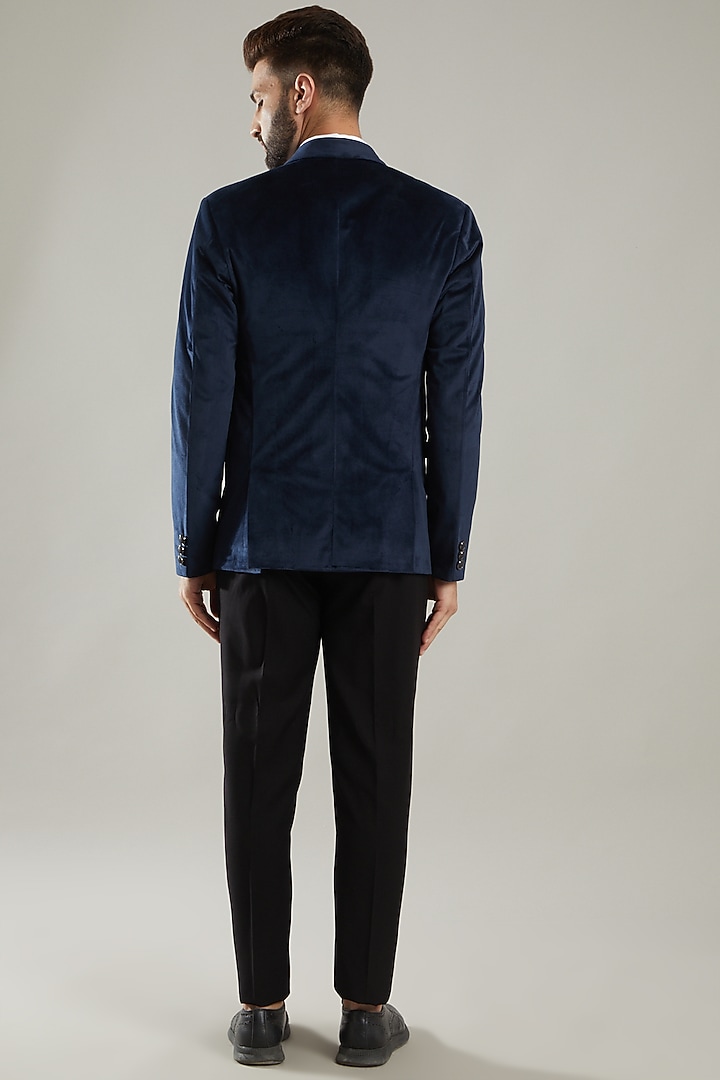Navy Blue Embroidered Tuxedo Set by KODEXRAUL at Pernia's Pop Up Shop