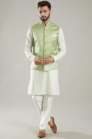 Green Jacquard Bundi Jacket Set by KODEXRAUL