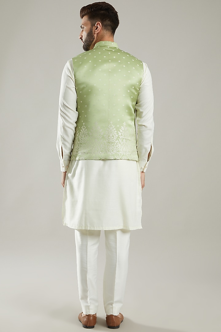 Green Jacquard Bundi Jacket Set by KODEXRAUL at Pernia's Pop Up Shop