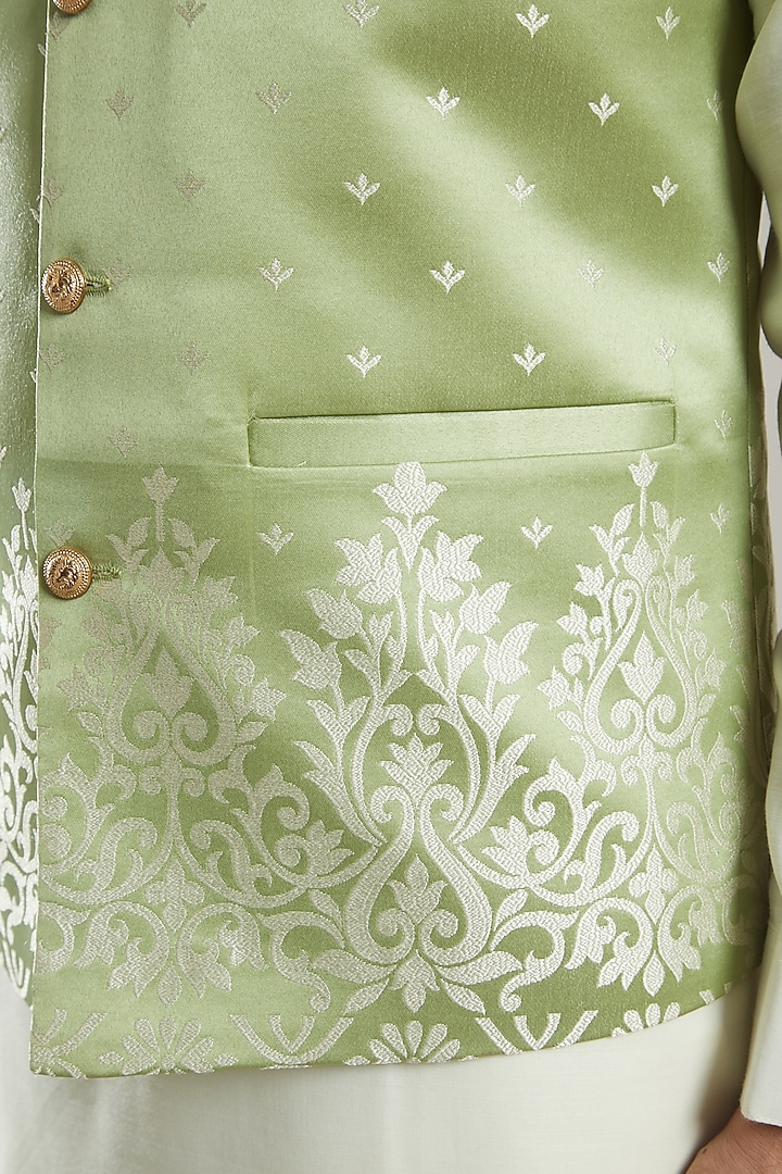 Green Jacquard Bundi Jacket Set by KODEXRAUL at Pernia's Pop Up Shop