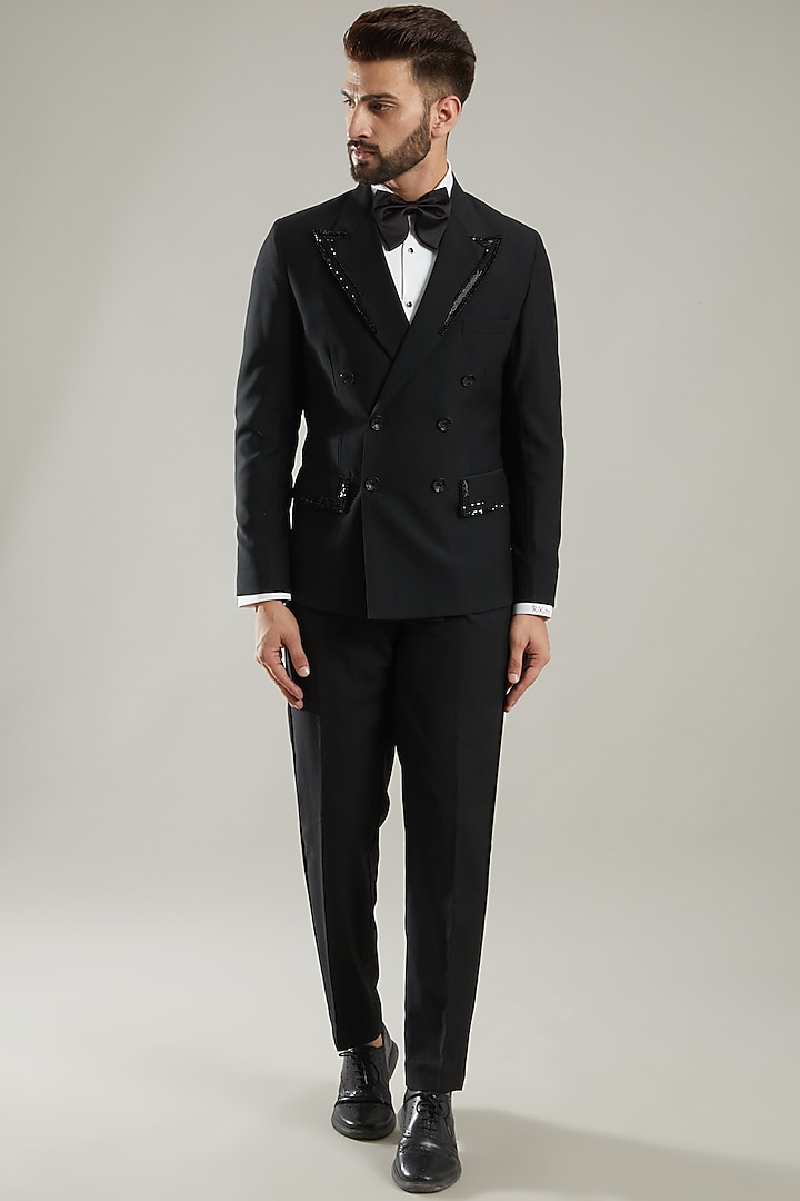 Black Embellished Tuxedo Set by KODEXRAUL at Pernia's Pop Up Shop