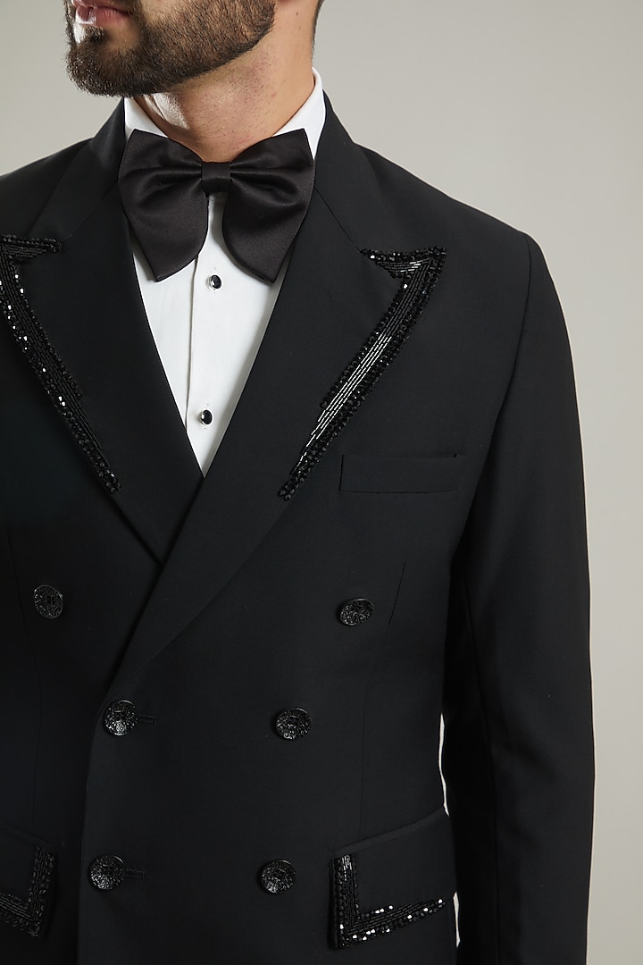 Black Embellished Tuxedo Set by KODEXRAUL at Pernia's Pop Up Shop