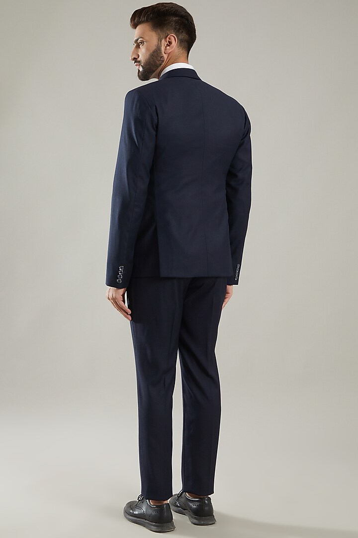 Navy Blue Embellished Tuxedo Set by KODEXRAUL at Pernia's Pop Up Shop