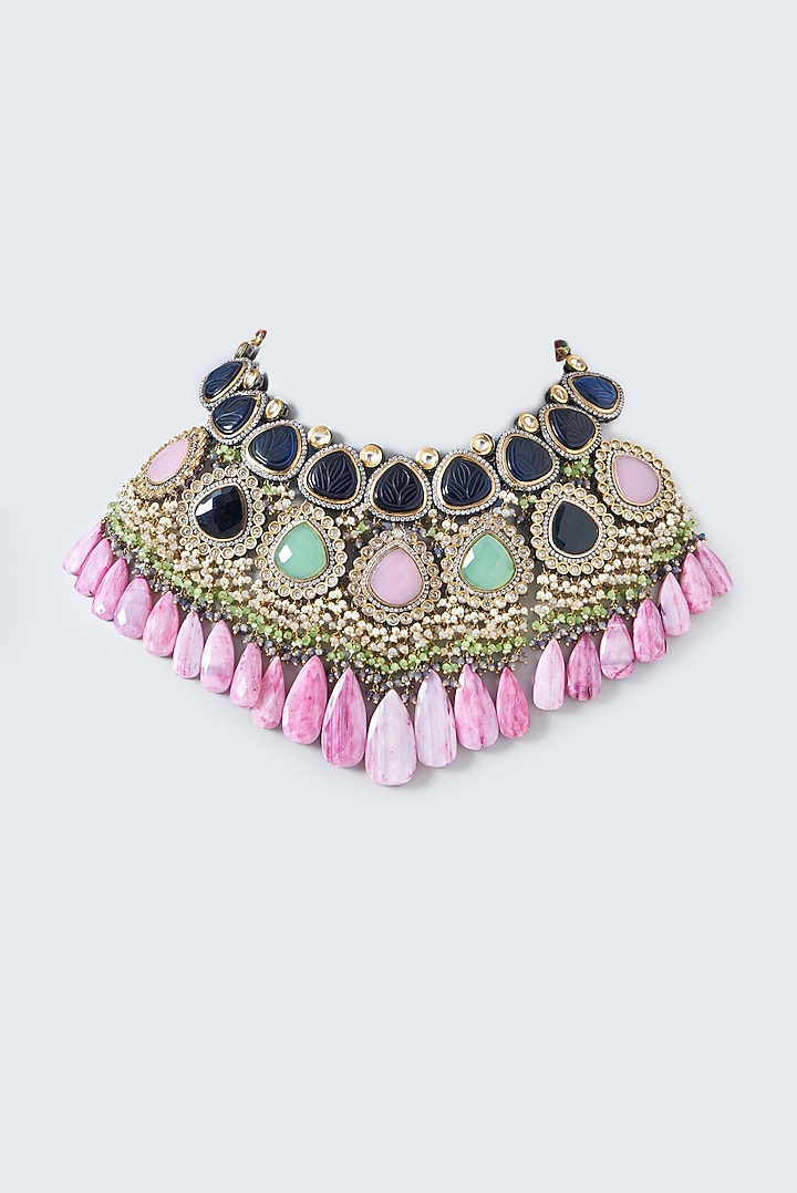 Black Rhodium Finish Agate Stone Choker Necklace by Kohar By Kanika at Pernia's Pop Up Shop