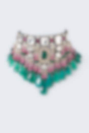 Black Rhodium Finish Kundan Polki Choker Necklace by Kohar By Kanika at Pernia's Pop Up Shop