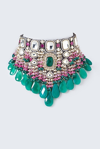 Black Rhodium Finish Kundan Polki Choker Necklace by Kohar By Kanika