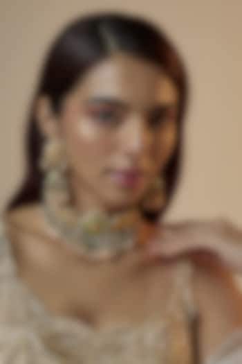 Gold Finish Kundan Polki & Pearl Meenakari Necklace Set by Kohar By Kanika at Pernia's Pop Up Shop