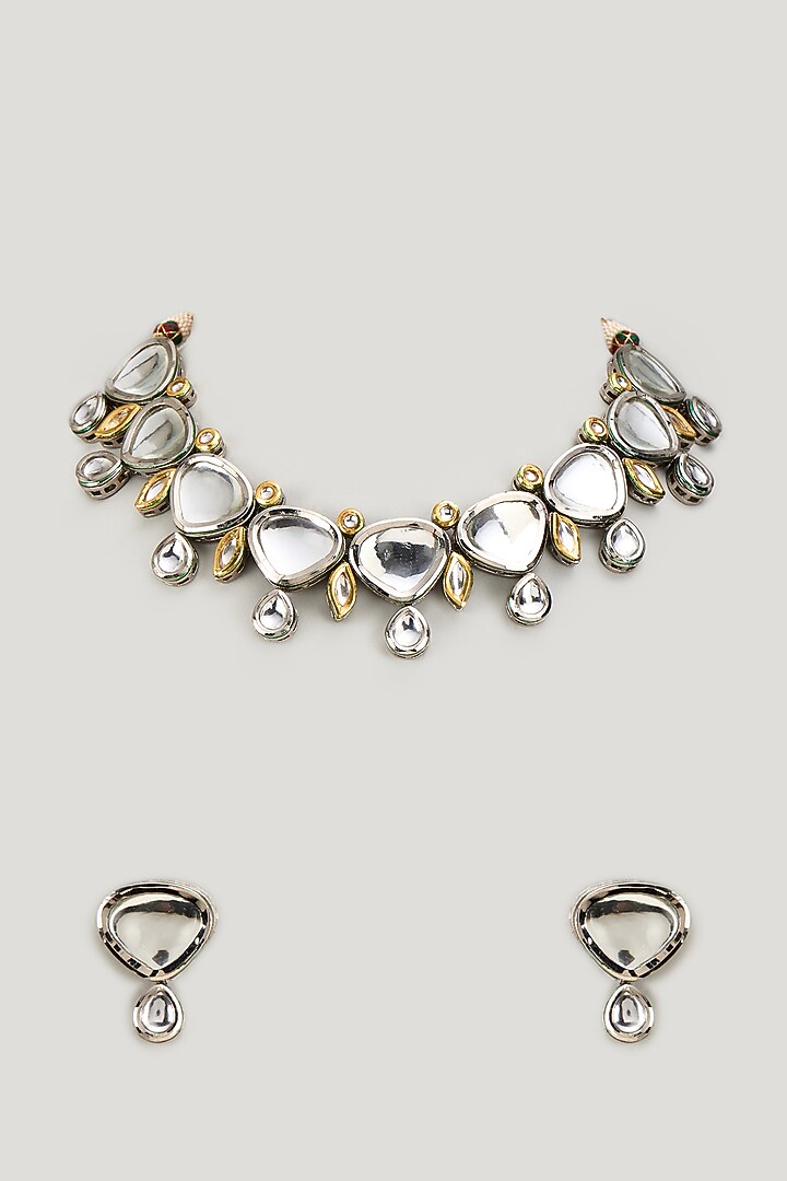 Gold Finish Kundan Polki Choker Necklace Set by Kohar By Kanika at Pernia's Pop Up Shop