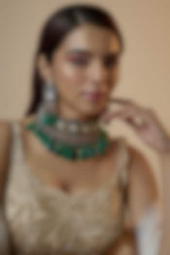 Gold Finish Kundan Polki Necklace Set by Kohar By Kanika at Pernia's Pop Up Shop