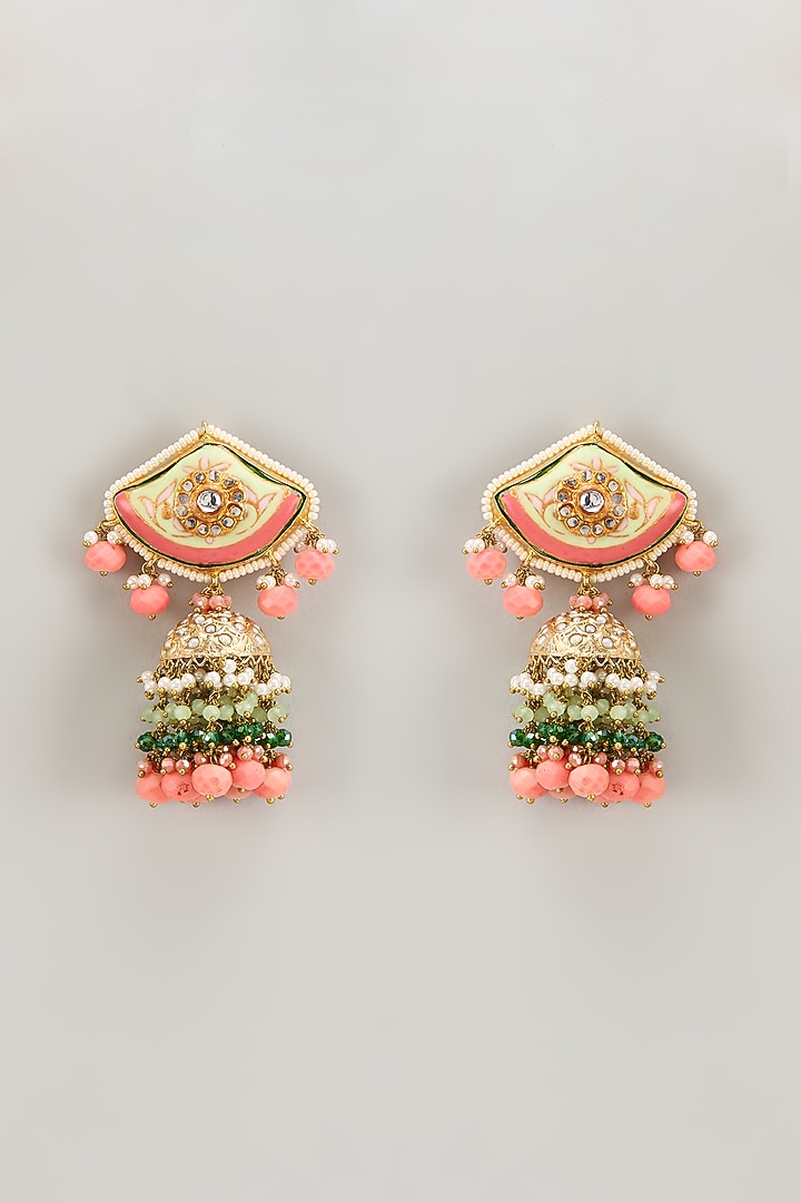 Gold Finish Kundan Polki & Pearl Dangler Earrings by Kohar By Kanika at Pernia's Pop Up Shop