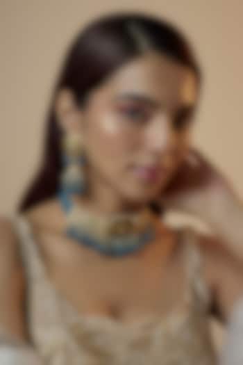 Gold Finish Kundan Polki & Pearl Choker Necklace Set by Kohar By Kanika at Pernia's Pop Up Shop