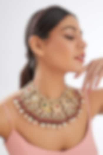 Gold Finish Pink Agate & Semi-Precious Stone Meenakari Choker Necklace by Kohar By Kanika at Pernia's Pop Up Shop