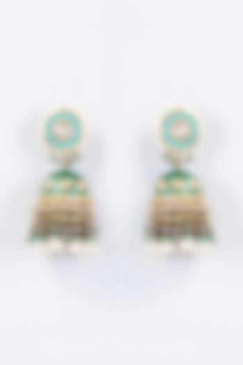 Gold Finish Kundan Polki & Natural Stone Meenakari Dangler Earrings by Kohar By Kanika at Pernia's Pop Up Shop