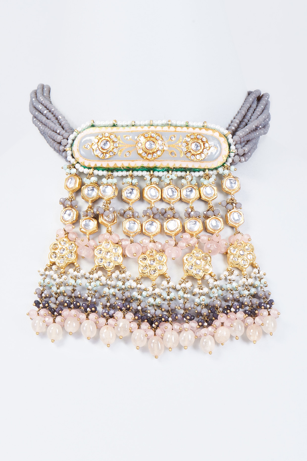 Micron Gold Polish Brass Kundan Polki Meenakari Necklace