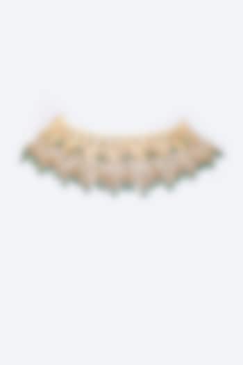 Gold Finish Kundan Polki & Moonstone Meenakari Choker Necklace by Kohar By Kanika at Pernia's Pop Up Shop