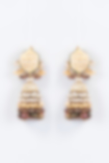 Gold Finish Kundan Polki & Natural Stone Meenakari Dangler Earrings by Kohar By Kanika at Pernia's Pop Up Shop