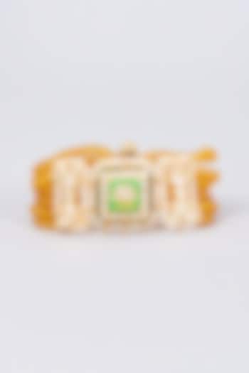 Gold Finish Kundan Polki & Natural Stone Meenakari Bracelet by Kohar By Kanika at Pernia's Pop Up Shop