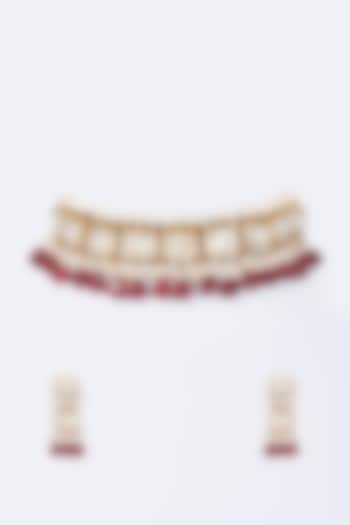 Gold Finish Ruby & Emerald Choker Necklace Set by Kohar By Kanika at Pernia's Pop Up Shop