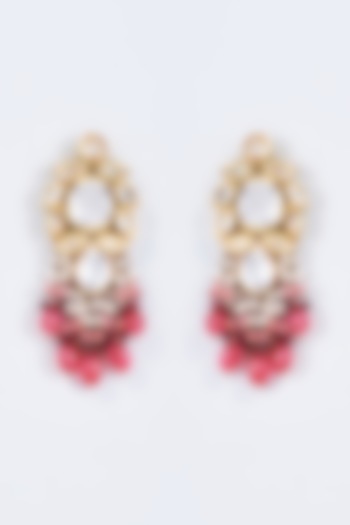 Gold Finish Kundan Polki & Pearl Meenakari Dangler Earrings by Kohar By Kanika at Pernia's Pop Up Shop