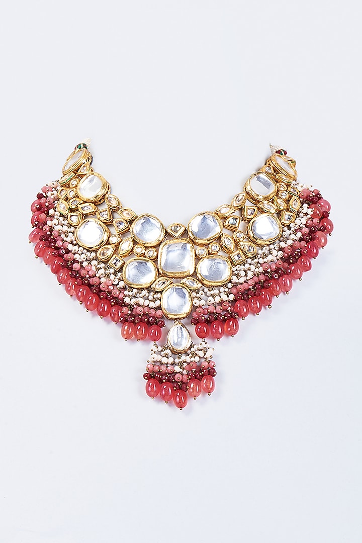 Gold Finish Ruby & Emerald Necklace by Kohar By Kanika
