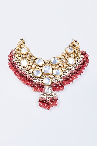 Gold Finish Ruby & Emerald Necklace by Kohar By Kanika