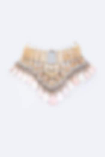 Gold Finish Jade & Moonstone Meenakari Necklace by Kohar By Kanika at Pernia's Pop Up Shop