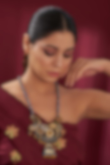 Silver Finish Multi-Colored Stone & Pachi Kundan Beaded Long Necklace by Kohar By Kanika at Pernia's Pop Up Shop