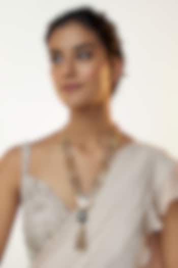 Gold Finish Moissanite Polki Beaded Long Necklace by Kohar By Kanika at Pernia's Pop Up Shop