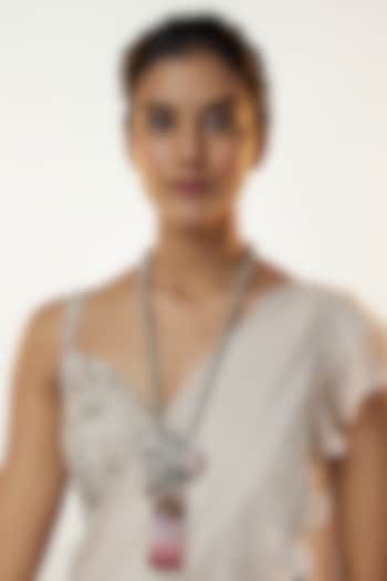 Silver Finish Kundan Polki & Pink Stone Beaded Long Necklace by Kohar By Kanika at Pernia's Pop Up Shop