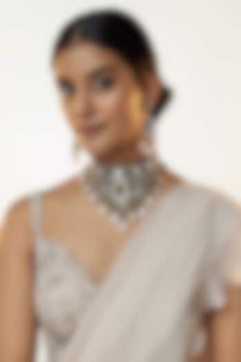 Black Rhodium Finish Pink Agate & Victorian Polki Choker Necklace Set by Kohar By Kanika at Pernia's Pop Up Shop