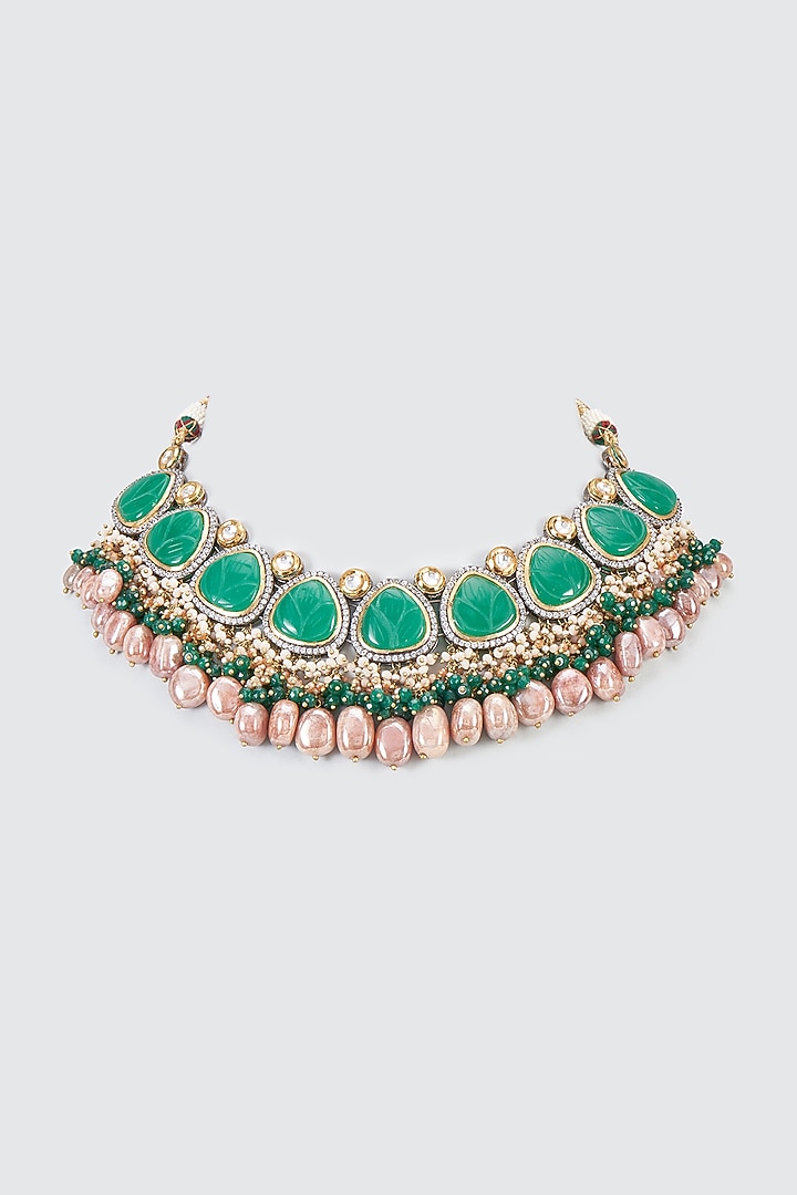 Black Rhodium Finish Jade Necklace by Kohar By Kanika at Pernia's Pop Up Shop