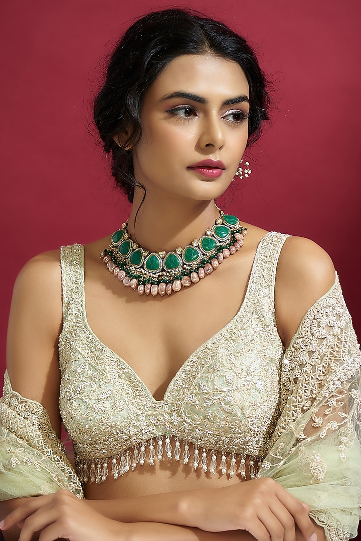 Black Rhodium Finish Jade Necklace by Kohar By Kanika at Pernia's Pop Up Shop