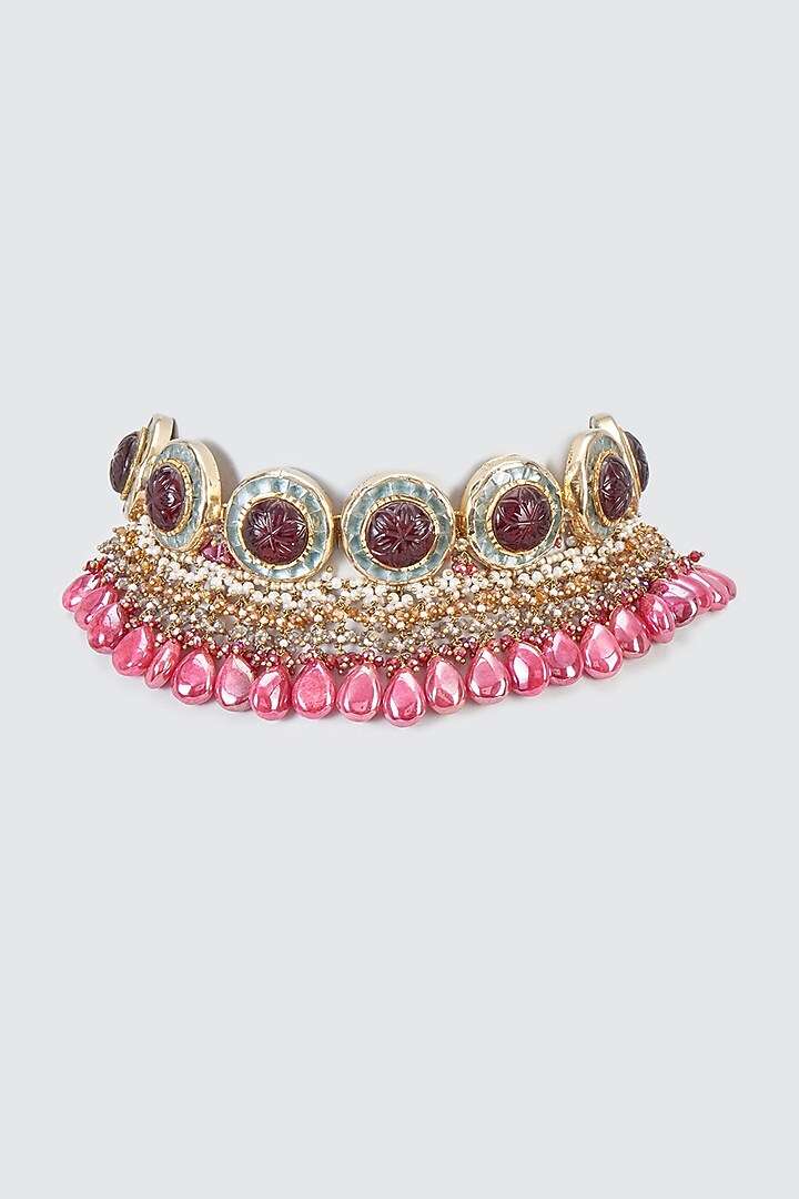 Gold Finish Semi Precious Stone Choker Necklace by Kohar By Kanika at Pernia's Pop Up Shop