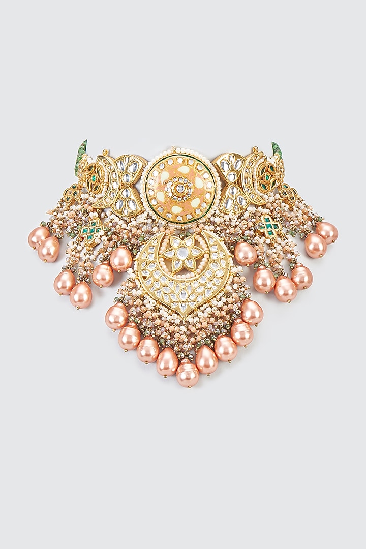 Gold Finish Semi Precious Stone Choker Necklace by Kohar By Kanika at Pernia's Pop Up Shop