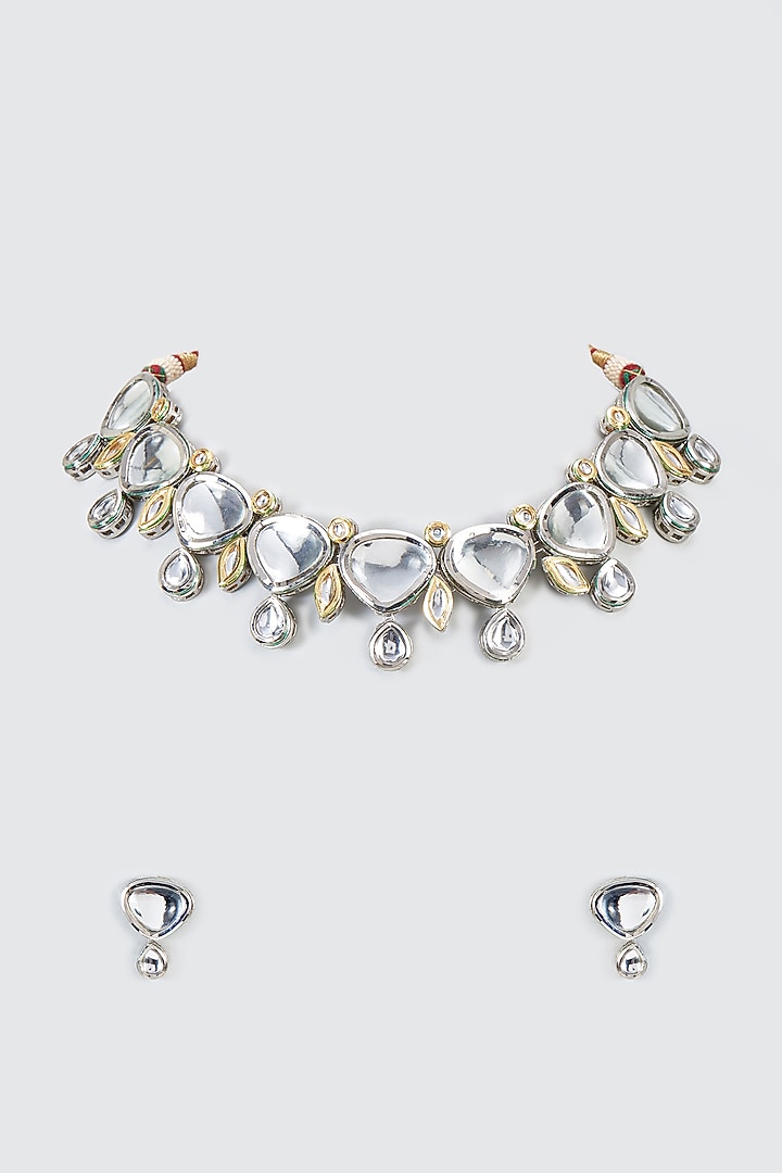 Black Rhodium Finish Kundan Polki Choker Necklace Set by Kohar By Kanika at Pernia's Pop Up Shop