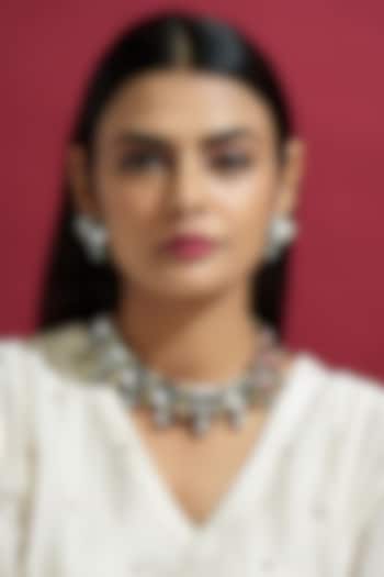 Black Rhodium Finish Kundan Polki Choker Necklace Set by Kohar By Kanika at Pernia's Pop Up Shop