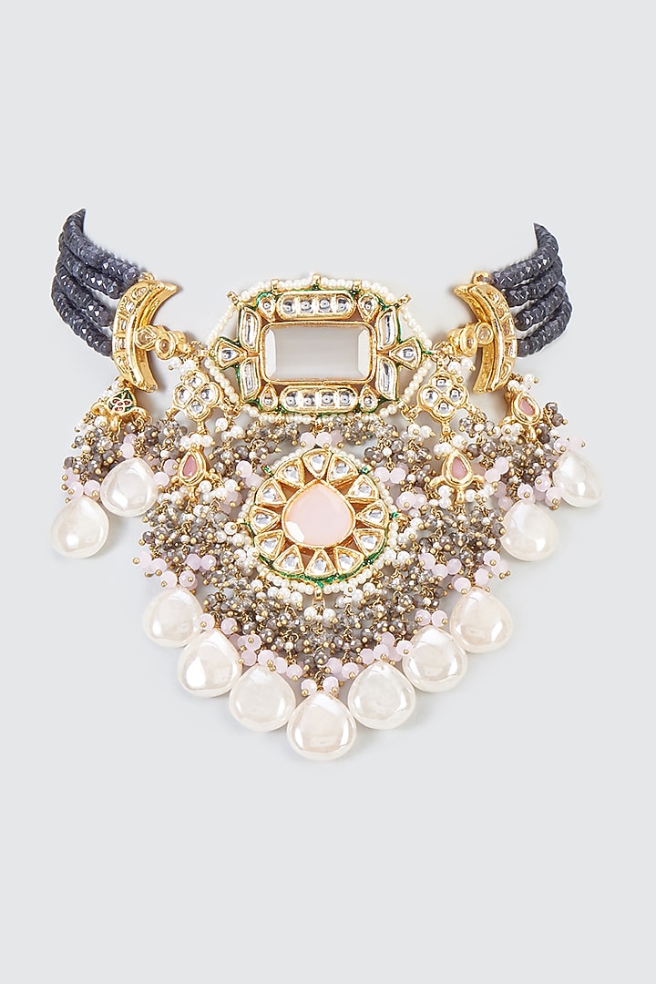Gold Finish Kundan Polki Meenakari Necklace by Kohar By Kanika at Pernia's Pop Up Shop