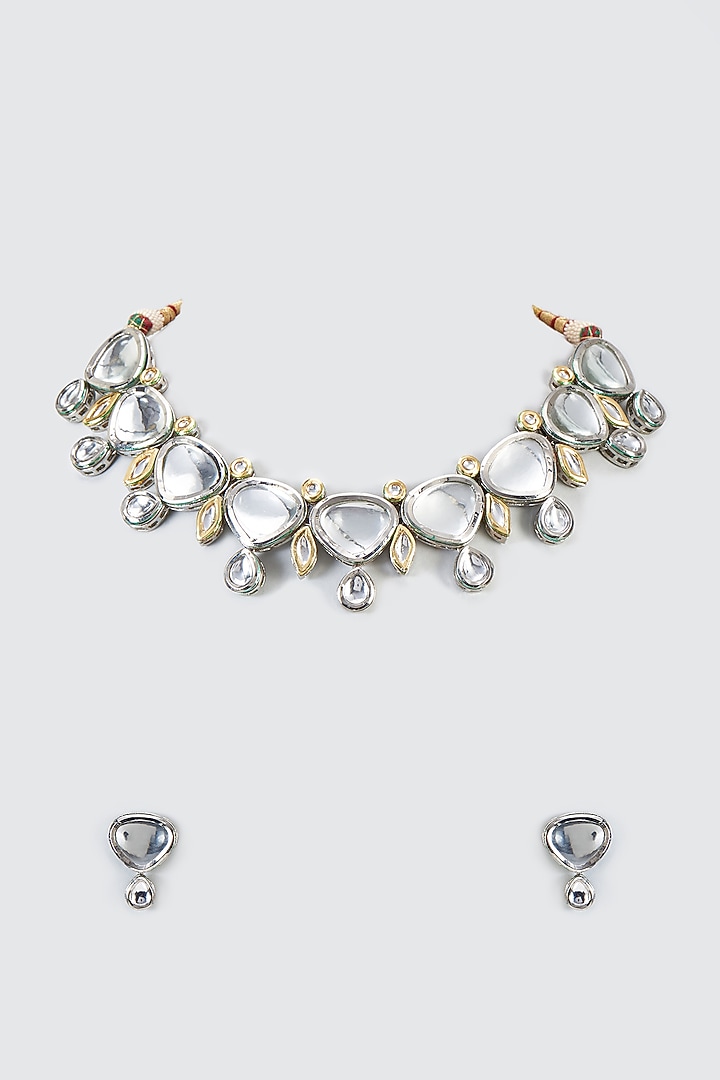 Black Rhodium Finish Kundan Polki Necklace Set by Kohar By Kanika at Pernia's Pop Up Shop