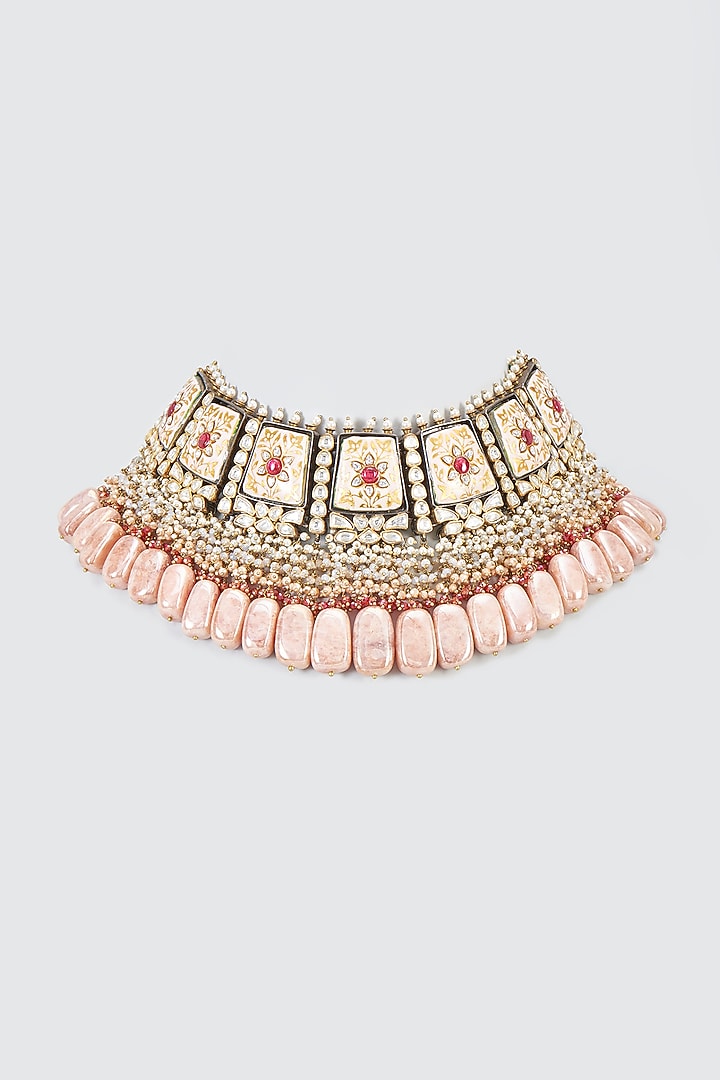 Gold Finish Kundan Polki Meenakari Necklace by Kohar By Kanika at Pernia's Pop Up Shop