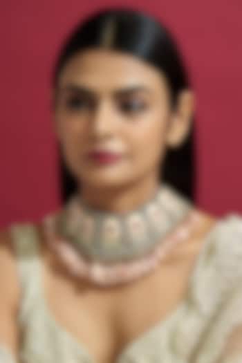 Gold Finish Kundan Polki Meenakari Necklace by Kohar By Kanika at Pernia's Pop Up Shop