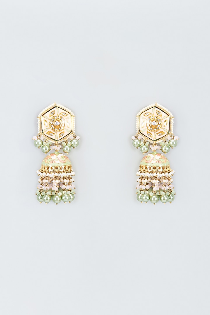 Gold Finish Kundan Polki Meenakari Dangler Earrings by Kohar By Kanika at Pernia's Pop Up Shop