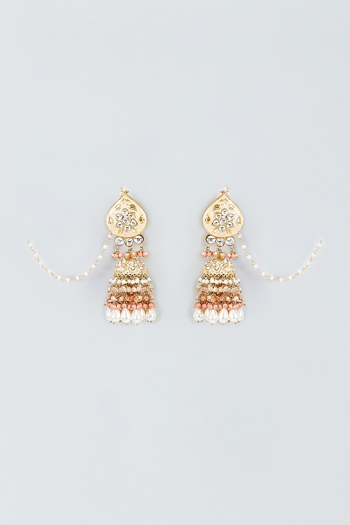 Gold Finish Kundan Polki Meenakari Enameled Necklace Set by Kohar By Kanika at Pernia's Pop Up Shop
