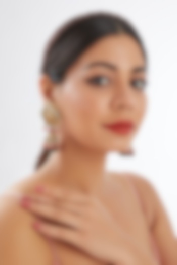 Gold Finish Grey Agate & Natural Stone Meenakari Dangler Earrings by Kohar By Kanika at Pernia's Pop Up Shop