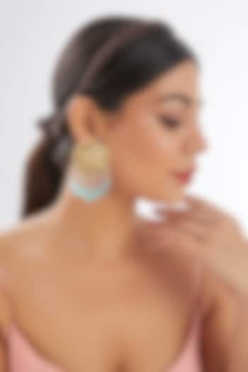 Gold Finish Blue Agate & Natural Stone Meenakari Dangler Earrings by Kohar By Kanika at Pernia's Pop Up Shop