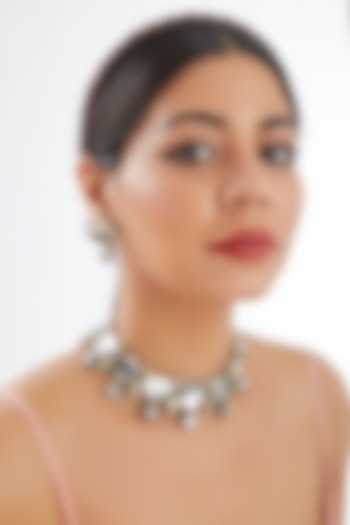 Black Rhodium Finish Victorian Polki Necklace Set by Kohar By Kanika at Pernia's Pop Up Shop